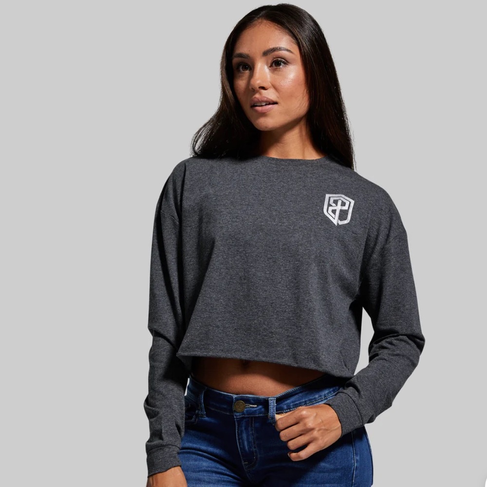 Born Primitive Training Crop Long Sleeve Shirt Dark Heather Grey Size S